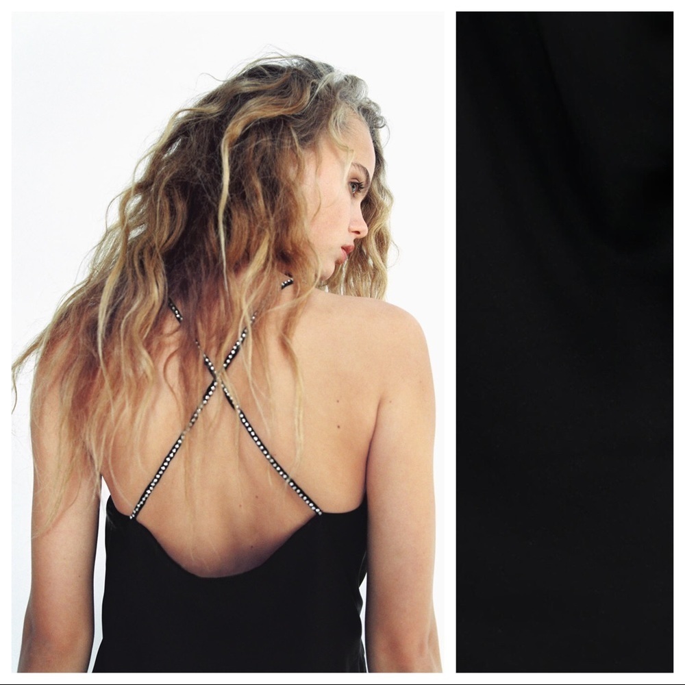 NWT. Zara Black Satin Effect Jewel Top. Size M. - Picture 5 of 9